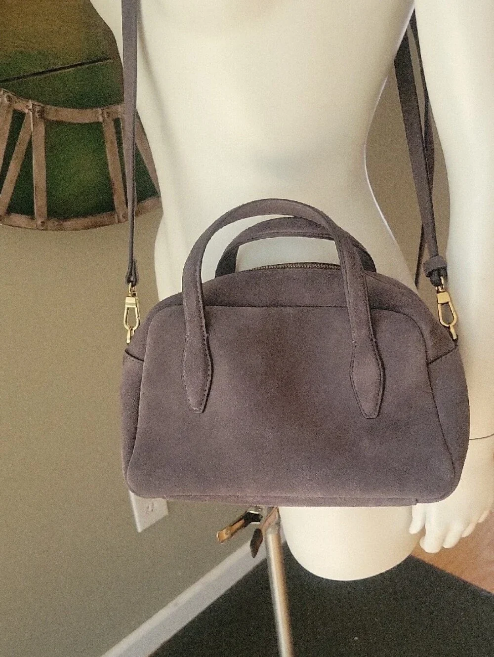 Madewell The Small Suede Crossbody Bag In Coastal Granite